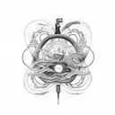 A surrealistic representation of the client's journey through mental health struggles, with music notes intertwined throughout the design tattoo design idea