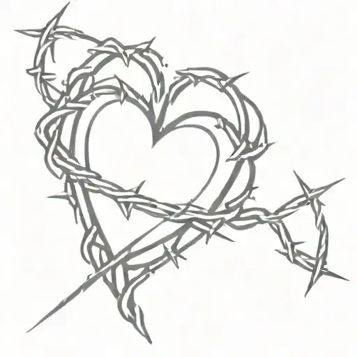 heart with barbed wire wrapped tattoo design idea