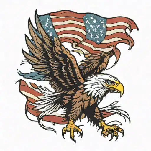 eagle carrying a slumped over soldier with a tattered american flag crapped over his shoulders tattoo design idea