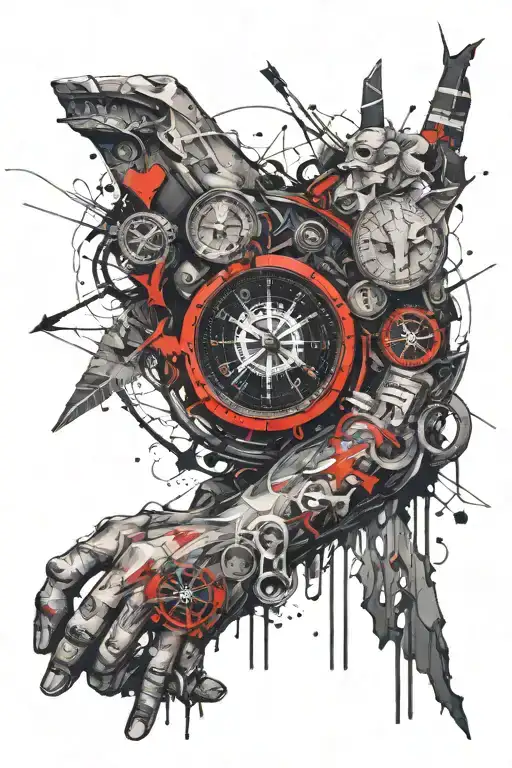 a small tattoo for biceps and hand for men with some compass, animal spirit and heart break tattoo design idea