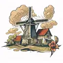 dutch windmill  tattoo design idea