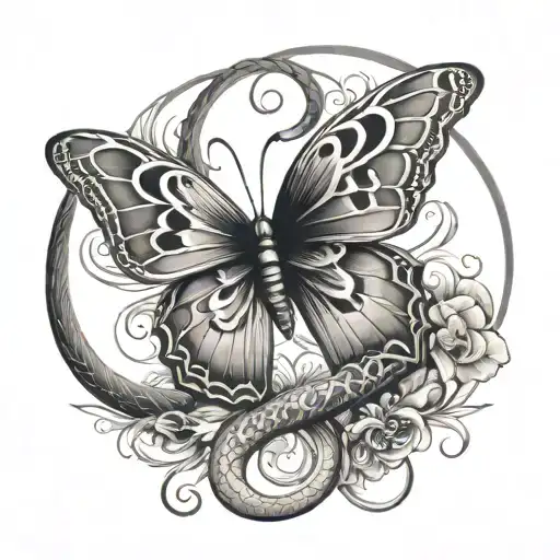Butterfly and snake tattoo design idea