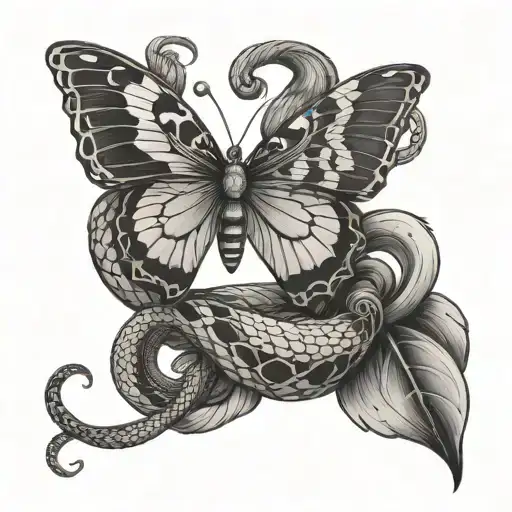 Butterfly and snake wrapped tattoo design idea