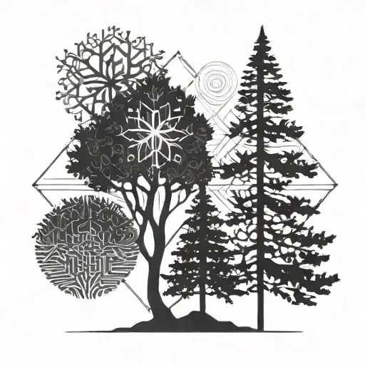 two tree silhouettes one with a sun and the other with a snowflake tattoo design idea