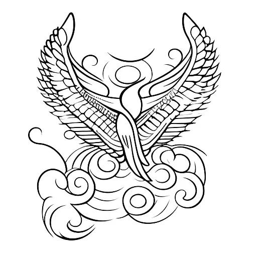 A minimalist tattoo of a Latin phrase forming the shape of a bird in flight, representing the power of words tattoo design idea