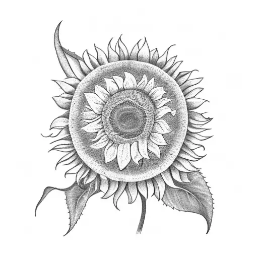 Sunflower on a single stem no leaves blowing in the wind hand-drawn tattoo design idea