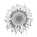 Sunflower on a single stem no leaves blowing in the wind hand-drawn tattoo design idea