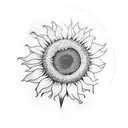 Sunflower on a single stem no leaves blowing in the wind hand-drawn tattoo design idea