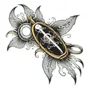 a clepsydre surrounded by a sun rays tattoo design idea