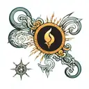 a clepsydre surrounded by a sun rays tattoo design idea