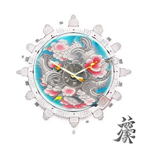 Japanese "Clock" Tattoo Idea BlackInk AI