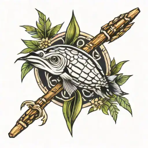 sugar cane and stingray swimming tattoo design idea