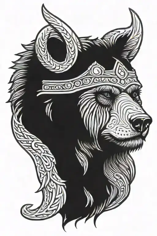 bear head slightly tilted down wearing a Viking crown  tattoo design idea