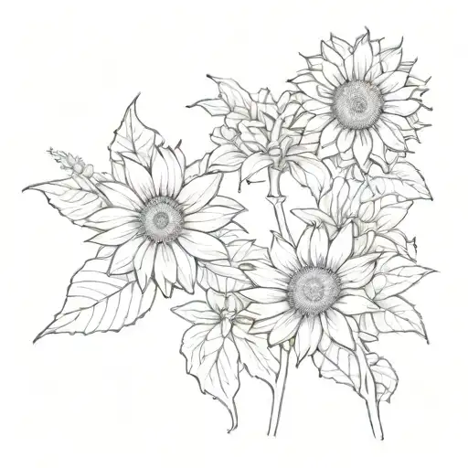 sunflower, lilly, dandelion, daisy flowers tattoo design idea