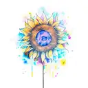 An abstract watercolor tattoo of a sunflower with bold, overlapping brushstrokes tattoo design idea
