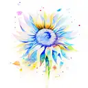 An abstract watercolor tattoo of a sunflower with bold, overlapping brushstrokes tattoo design idea