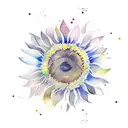 An abstract watercolor tattoo of a sunflower with bold, overlapping brushstrokes tattoo design idea