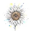 An abstract watercolor tattoo of a sunflower with bold, overlapping brushstrokes tattoo design idea