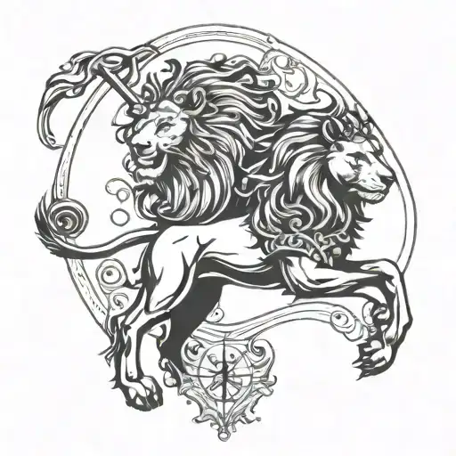 zodiac sign sagittarius and lion with crown tattoo design idea