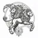 zodiac sign sagittarius and lion with crown tattoo design idea