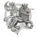 zodiac sign sagittarius and lion with crown tattoo design idea