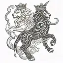 zodiac sign sagittarius and lion with crown tattoo design idea