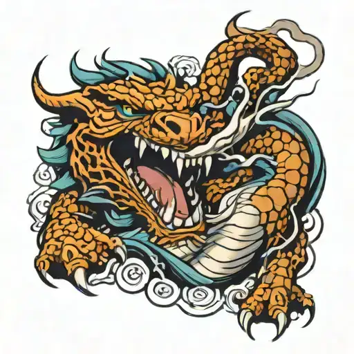 angry dragon fighting a tiger roaring tattoo design idea