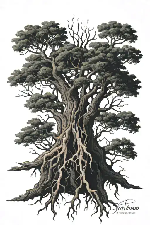 two kidneys roots  sprouting into bare tree branches tattoo design idea