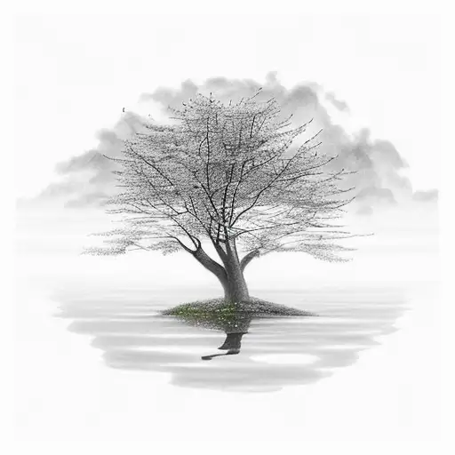 Tree reflected in Pond tattoo design idea