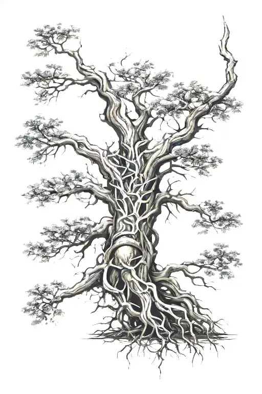 two kidneys as roots sprouting into bare tree branches tattoo design idea