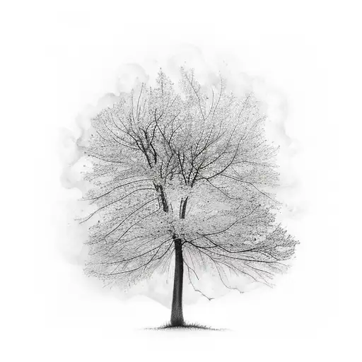 tree in flames reflected in pond tattoo design idea