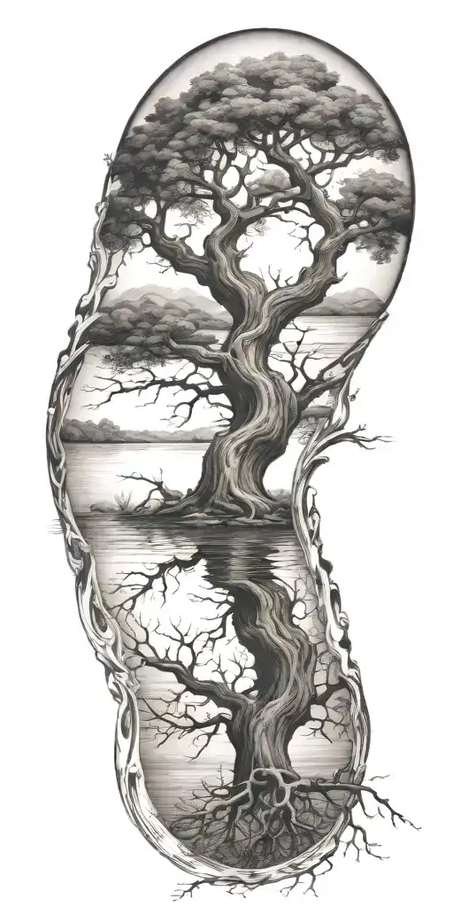  tree reflected in water darken everything add tattoo design idea