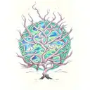 Twisted Trunch Tree with deep celtic knot roots surrounded by flames + branches protecting flowers growing under the tre tattoo design idea