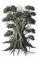 two kidneys roots  sprouting into bare tree branches tattoo design idea