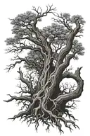two kidneys roots  sprouting into bare tree branches tattoo design idea