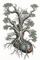 two kidneys as roots sprouting into bare tree branches tattoo design idea