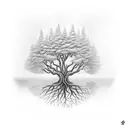 Tree reflected in Pond tattoo design idea