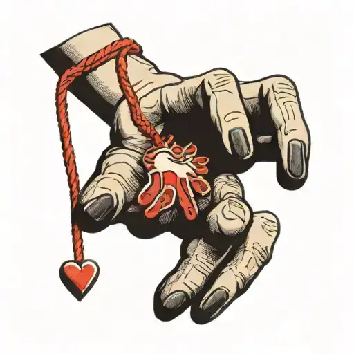 A dog's paw and a human's hand tied together by a red cord tattoo design idea