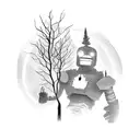 The iron giant holding a tree in its hand tattoo design idea