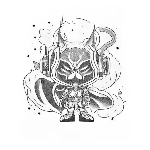 A mashup of your favorite pop culture characters in a blackwork style tattoo design idea