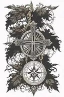 cross, Roman numerals, compass, tree  tattoo design idea
