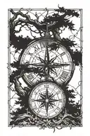 cross, Roman numerals, compass, tree  tattoo design idea