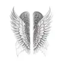 An angel wing crossing from should down the outside of the arm tattoo design idea