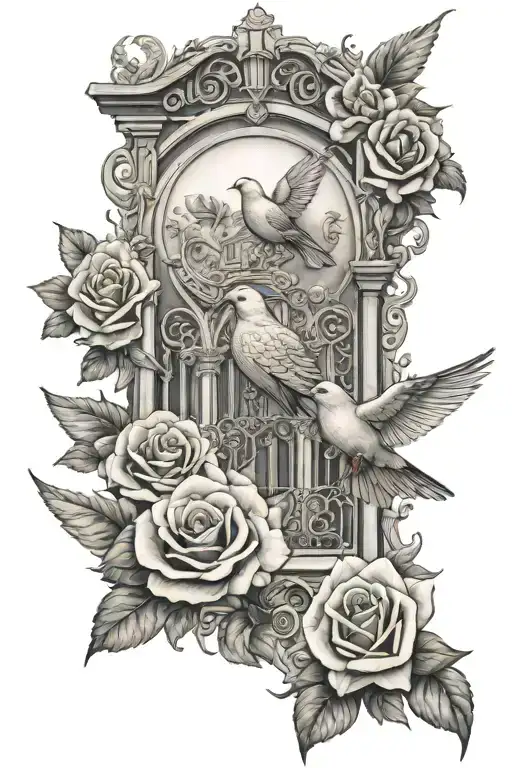 rose dove and heaven gates tattoo design idea