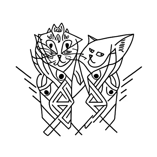 A minimalist design of a cat and a dog sitting side by side, symbolizing your love for both animals and your dedication to your future medical profession. tattoo design idea