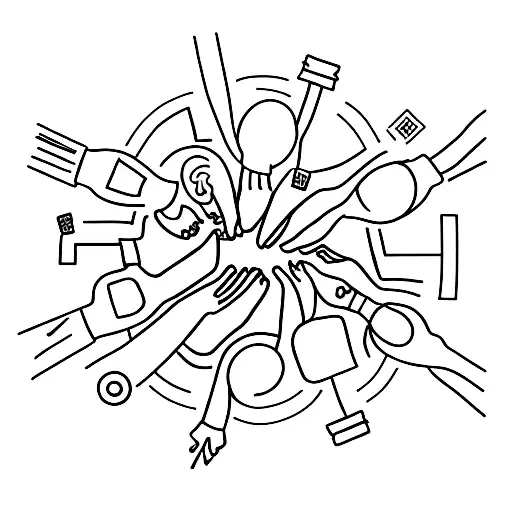 A minimalist design of a group of friends and family holding hands in a circle, symbolizing the importance of your loved ones in your life and your journey towards becoming a doctor. tattoo design idea