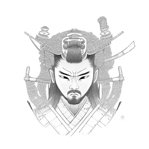 samurai profile with a bonzai tree tattoo design idea