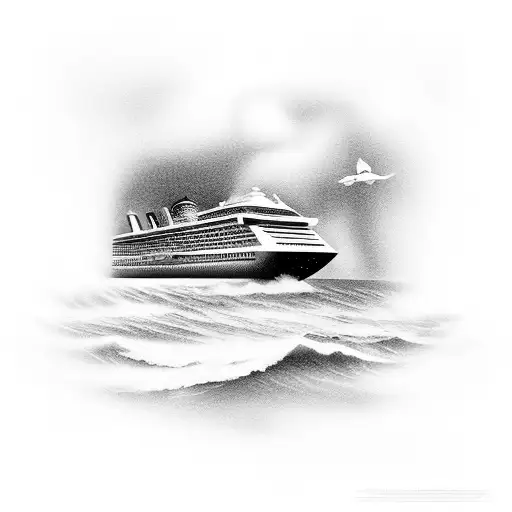 cruise ship on the waves tattoo design idea