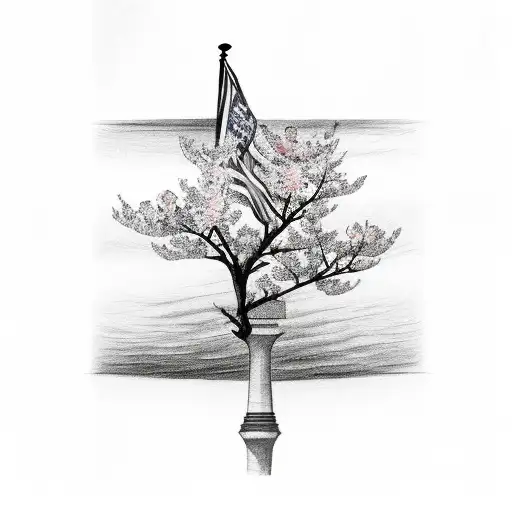 Cherry Blossom with Washington DC flag tattoo design idea