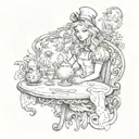 dark version of Alice in wonderland tattoo design idea